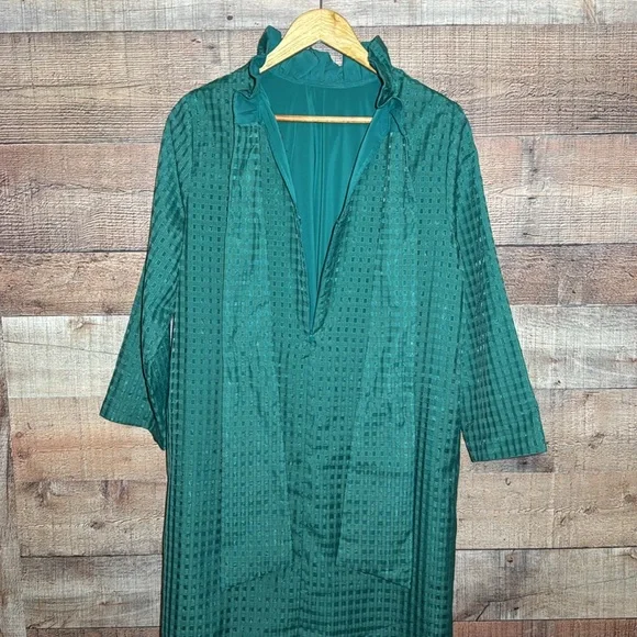 Tuckernuck Emerald Burnout Daphne Dress sz L Ruffle Collar Bow Mini Cocktail - Picture 10 of 15